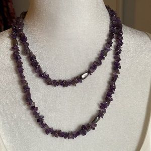 Purple Amethyst and Hematite Chipped Gemstone 40” Strand Necklace